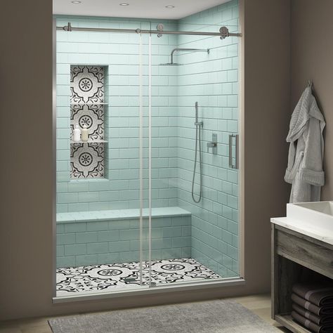 Coraline Door, Design Interior Baie, Shower Door Handles, Frameless Sliding Shower Doors, Frameless Shower Door, Decor Baie, Frameless Shower Doors, Bathroom Remodel Shower, Sliding Shower Door