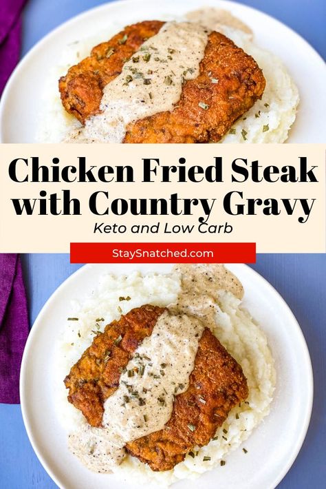 Keto Country Fried Steak, Cubed Chicken Recipes, New York Steak Recipe, Pork Cube Steaks, Chopped Steak Recipes, White Country Gravy, Fried Cube Steaks, Country Fried Steak Recipe, Cube Steaks