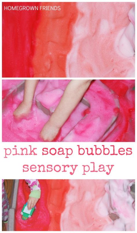 Shades of Pink Soap Bubbles Sensory Play is perfect for Valentine's Day או לטו באב הבעל"ט Valentine Sensory, Pink Soap, Preschool Colors, Toddler Sensory, Teaching Toddlers, Valentine Activities, Pink Day, Invitation To Play, Valentine Theme