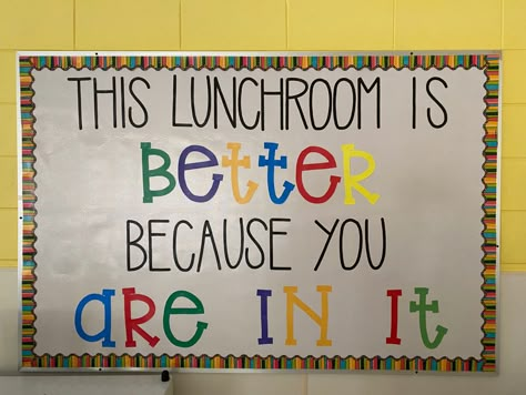 Cafeteria Behavior Bulletin Board Ideas, Nutritional Bulletin Board Ideas, Back To School Bulletin Boards Elementary Cafeteria, School Lunchroom Bulletin Board Ideas, School Nutrition Bulletin Boards Ideas, Cafeteria Bulletin Board Ideas Food, School Lunch Room Decorations, Lunch Lady Bulletin Boards, Lunchroom Bulletin Boards