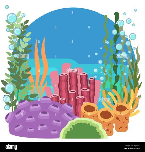 Underwater Landscape, Ocean Underwater, Sea Ocean, Sea And Ocean, Cartoon Style, Coral Reef, Cartoon Styles, Pool Float, Stock Vector