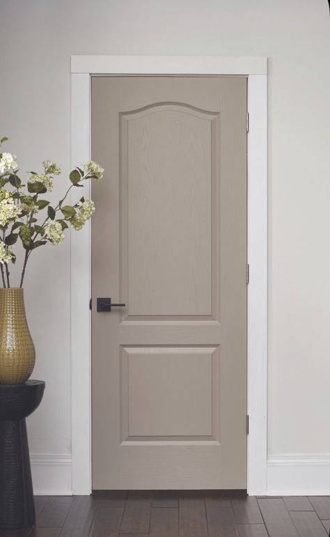 Beige Hallway Doors, Beige Internal Doors, Beige Interior Doors White Trim, Off White Doors Interior, Cream Interior Doors, Neutral Interior Door Colors, Neutral Door Colors, White Walls Colored Doors, Brown Painted Door