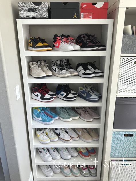 Shoe Storage Solutions- DIY Shoe Shelf Organizer - Keeping it Simple Shoe Storage Ideas For Small Spaces Diy Closet Organization Shelves, Diy Closet Shoe Storage, Shoe Organizer Diy, Diy Shoe Shelf, Shoe Storage Ideas For Small Spaces, Shoe Shelf Diy, Shoe Organization Diy, Shoe Storage Small Space, Diy Shoe Storage