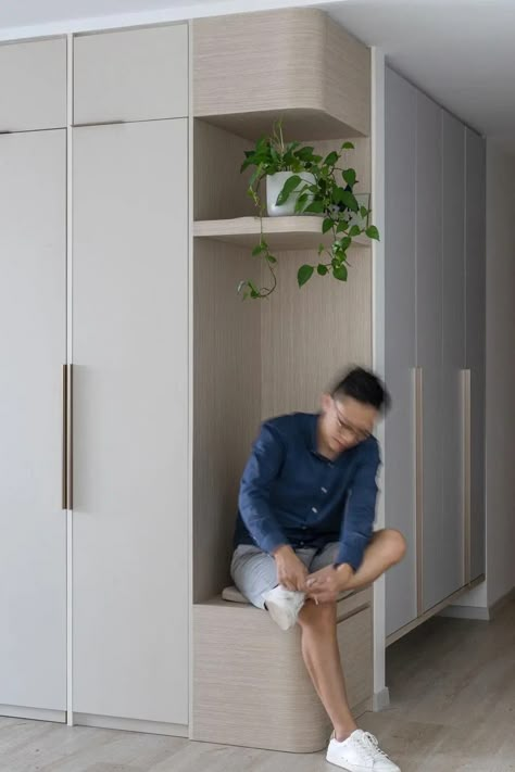 Changi Rise | Renovation Singapore | Renovation Singapore Narrow Room Ideas, Narrow Vanity, Entrance Wall Design, Singapore Renovation, Entrance Walkway, Work Bathroom, Foyer Cabinet, Loft Flat, Singapore House