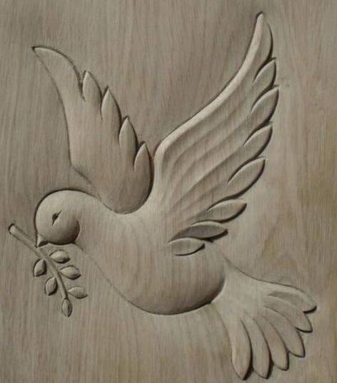 Peace bird Relief Carving Patterns, Art Sculpture En Bois, Tre Kunst, Peace Bird, Whittling Projects, Simple Wood Carving, Wood Carving For Beginners, Relief Carving, Bird Carving