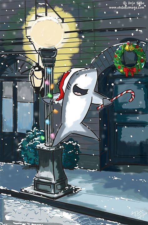 Shark Christmas Wallpaper, Christmas Shark Wallpaper, Funny Shark Pictures, Shark Week Period, Shark Humor, Sharks Wallpaper, Christmas Shark, Shark Christmas, Shark Halloween