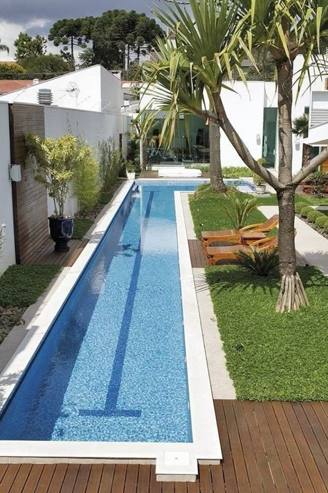 Lap Pools Backyard Small Yards Modern, Pool For Narrow Backyard, Narrow Pool Ideas, Long Pool, Lap Pools Backyard, Tiny Pool, Lap Pool Designs, Small Pools Backyard, Swimming Pool Plan