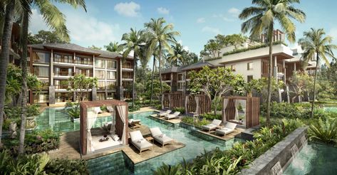 Bali People, Pool Design Modern, Tropical Hotel, Forest Resort, Hotel Landscape, Hill Resort, Resort Plan, Mansion Bloxburg, Apartments Exterior