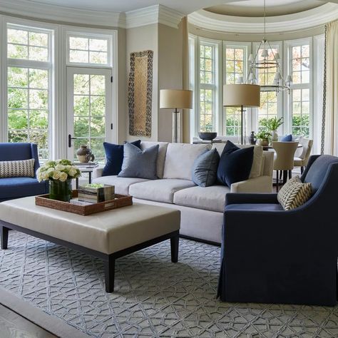 Blue Accents Living Room, Blue And Cream Living Room, Blue Family Rooms, Beige Living Room Decor, Grey Living Room Ideas, Ivory Living Room, Taupe Living Room, Blue And Green Living Room, Brown And Blue Living Room