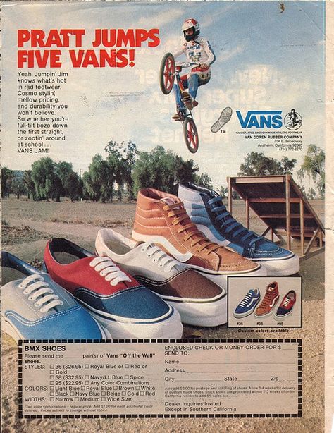 I get so mad when I see people who are afraid to get their vans dirty. I ride so much that mine are torn apart, but I still wear them. Iklan Vintage, Van Sneakers, Tennis Vans, Vintage Bmx Bikes, Donut Day, Sneaker Posters, National Donut Day, Tenis Vans, Shoes Ads