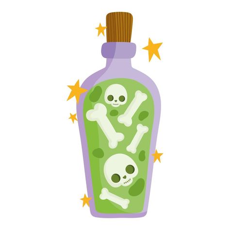 spell bottle with bones Halloween Potion Bottles Drawing, Halloween Plushies, Creepy Paintings, Cartoon Witch, Halloween Potion Bottles, Witch Bottles, Cookie Images, Halloween Cake Topper, Bottle Drawing