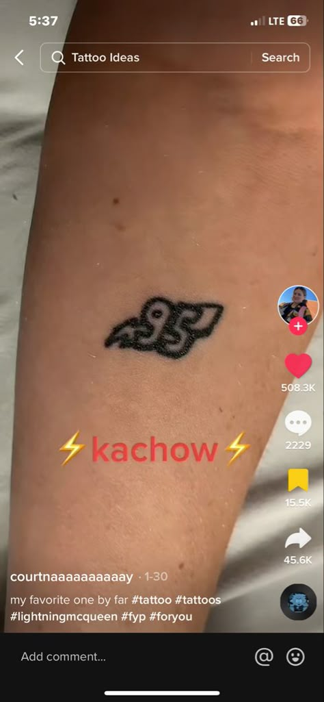 Lighting Mcqueen Tattoo Ideas, Lighting Mcqueen Tattoos, Lightning Mcqueen Tattoo, Mcqueen Tattoo, Flash Mcqueen, Simple Tats, Lighting Mcqueen, Movie Tattoo, Movie Tattoos