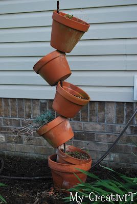 Stackable Planters, Stacked Pots, Unique Planters, Unique Garden Art, Clay Flower Pots, Flower Pot Crafts, Topsy Turvy, Flower Pots Outdoor, Outdoor Crafts