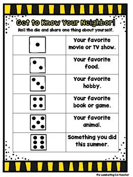 Dice Questions, Dice Breakers, Dice Games For Kids, Activity Dice, Fun Icebreaker Games, Get To Know You Activities, Icebreaker Activities, Game Google, Kindergarten Games