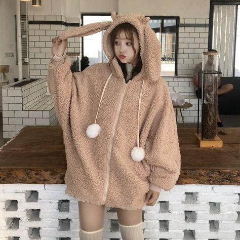 Cute Rabbit Ears Plush Hoodie Coat SP14432 Bunny Ear Hoodie, Bunny Hoodie, Pastel Outfit, Fur Hoodie, Kawaii Fashion Outfits, Hoodie Coat, Korean Girl Fashion, Rabbit Ears, Ulzzang Fashion