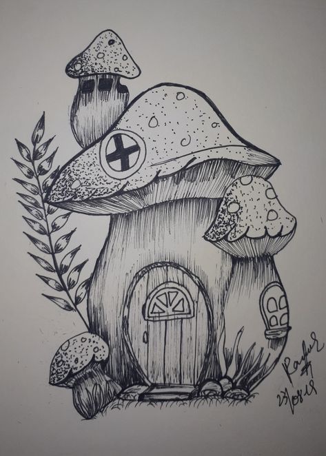 Easy Sketches For Beginners, Fairy Sketch, Easy Mandala Drawing, Arte Indie, Mushroom Drawing, Indie Art, Mom Bloggers, Mushroom Art, Landscape Drawings