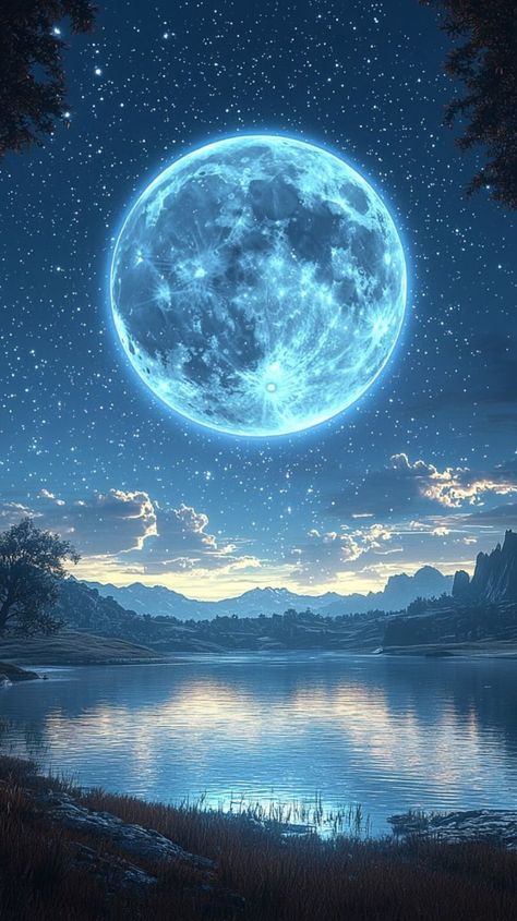 Moon Galaxy Wallpaper, Moon Anime Wallpaper, Sky Wallpaper Backgrounds, Blue Cute Wallpapers, Night Aesthetic Blue, Blue Sky With Moon, Nature Wallpaper Backgrounds, Blue Moon Aesthetic, Blue Moon Wallpaper