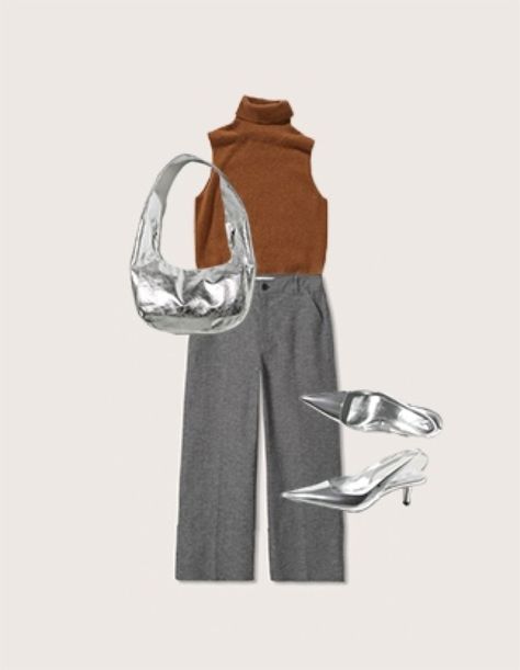 Silver Shoes Outfit Work, Silver Shoes Outfit Casual, Silver Pumps Outfit, Silver Heels Outfit, Low Heels Outfit, Silver Shoes Outfit, Grown Style, Paris Fall Fashion, Kitten Heels Outfit