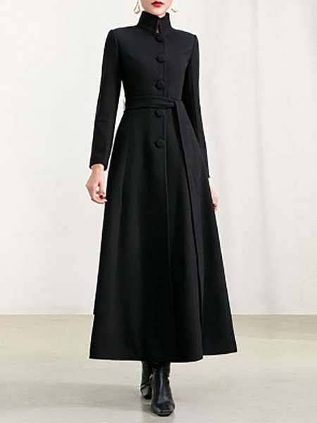 Woman's Outerwear Blue Turndown Collar Long Sleeves Sash Casual Winter Warm Coat & Women's Clothing > Outerwear > Women's Coats delivery weight: 1.0 kg Black Coat Outfits For Women, Coat On Shoulders, Dc Clothes, Gothic Japanese, Long Wool Coat Women, Black Coat Outfit, Coat Dresses, Black Dress Coat, Flat Chested