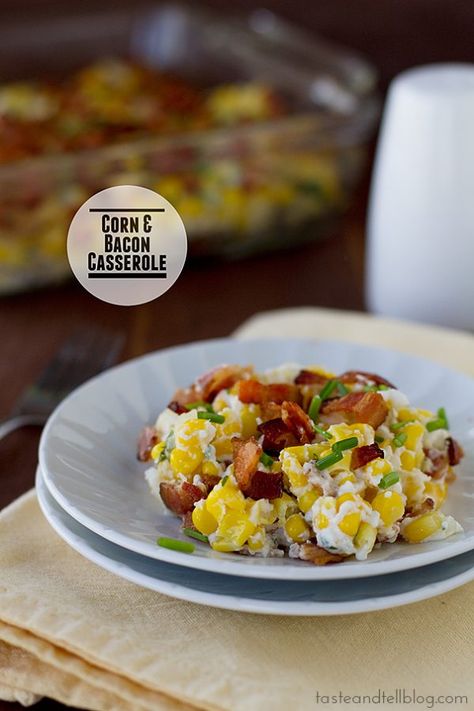 Scalloped Corn and Broccoli - Broccoli Casserole Recipe - Taste and Tell Bacon Corn Casserole, Bacon Corn, Taste And Tell, Bacon Casserole, Corn Dishes, Tomato Tart, Corn Casserole, French Dip, Corn Recipes