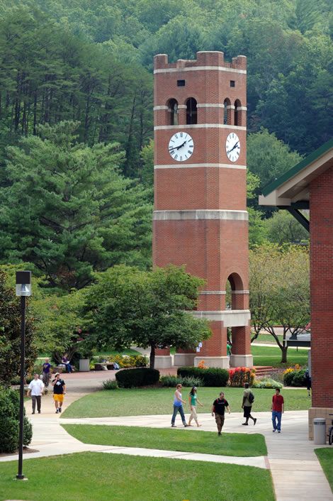 The Alumni Clock Tower, Western Carolina University Western Carolina, Western Carolina University, University Aesthetic, Recreation Therapy, New Hope Pa, App State, Cute Little Houses, Wood Finishes, Fast Forward