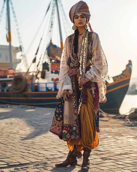 Shipwreck Fashion, Pirate Astethic, Female Pirate Oc, Traveller Outfit, Indian Pirate, Pirate Inspired Outfits, Hot Pirate, Pirate Larp, Pirate Clothing