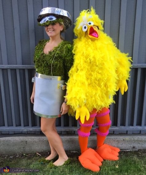 Diy Oscar The Grouch Costume, Big Bird Halloween Costume, Oscar The Grouch Costume, Sesame Street Costume, Sesame Street Halloween Costumes, Diy Halloween Couples, Big Bird Costume, Carnaval Costumes, Levi Birthday