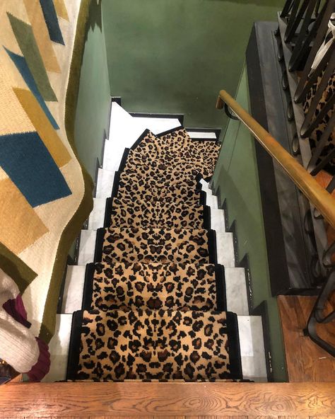 Casa Lopez on Instagram: “#stairs @casa__lopez #pauldoumer #leopard #print #bespoke #sizes #rug” Animal Print Stairs, Leopard Print Stairs, Leopard Print Interior Design, Leopard Stairs, Leopard Carpet, Bed N Breakfast, Leopard Print Rug, Stair Art, Hall Ideas