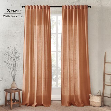 Long Window Treatments, Curtains For Bedroom Window, Burnt Orange Curtains, Fall Curtains, Orange Curtains, Window Curtains Bedroom, Fall Bedroom, Boho Curtains, Rustic Curtains