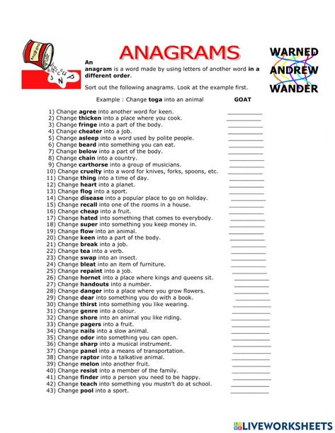 Anagrams Worksheet, Anagram Words, Grammar Review, English Games, Forgot My Password, Word Puzzles, Word Games, School Subjects, Work Ideas