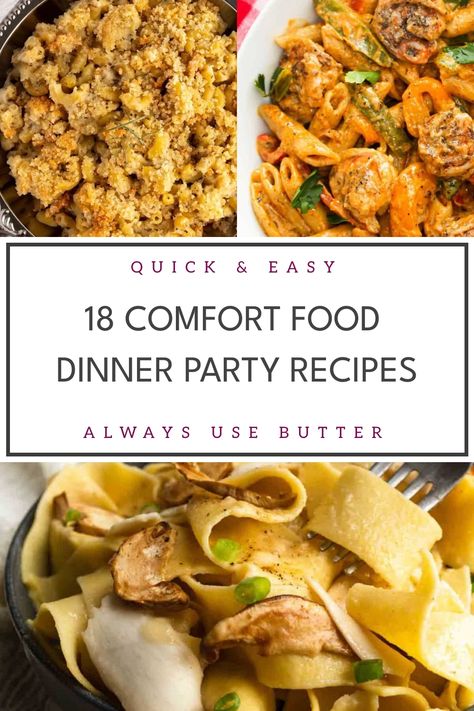 Looking for delicious comfort food recipes to impress your guests at your next dinner party? Explore a collection of mouth-watering comfort food dinner ideas that are sure to please any crowd. From classic dishes to modern spins on comfort food favorites, these recipes will make your dinner party unforgettable. Whether you're hosting a special occasion or just craving cozy meals, these comforting dishes are perfect for any gathering. Level up your hosting game with these easy-to-follow comfort f Dinner Party Foods For A Crowd, Recipes For Friends Dinner, Upscale Comfort Food, Entertaining Menu Ideas, Guest Recipes Dinner, Elevated Comfort Food, Dinner Party Meals Main Dishes, Small Luncheon Menu Ideas, Drop Off Dinner Ideas