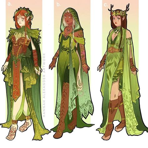 Hannah Alexander Artwork on Instagram: “Introducing my first set of D&Doptables!! This year I fell in love with D&D and Critical Role. After being inspired by @toughtink 's…” Hannah Alexander Artwork, Hannah Alexander, Forest Elf, Critical Role, Character Creation, Fantasy Clothing, Fantasy Fashion, Dnd Characters, Character Outfits