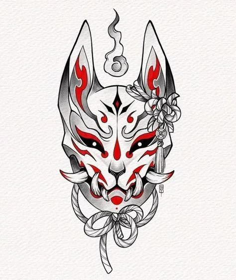 Wolf Mask Tattoo, Kitsune Mask Design, Demonic Art, Mascara Hannya, Mascara Oni, Japanese Demon Tattoo, Japanese Mask Tattoo, Oni Mask Tattoo, Oni Tattoo