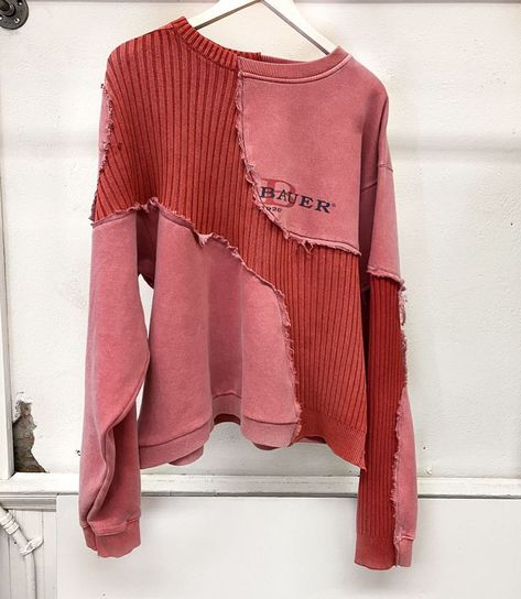 Kody Phillips, Reworked Crewneck, Reworked Sweater, Reconstructed Clothing, Hoodie Upcycle, Deconstruction Fashion, Reworked Clothes, Denim Diy Clothes, Reworked Clothing