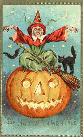 vintage halloween card                                                                                                                                                                                 Plus Old Fashioned Halloween, Vintage Halloween Greeting Cards, Vintage Holiday Postcards, Vintage Halloween Cards, Vintage Halloween Photos, Vintage Halloween Witch, Photo Halloween, Vintage Halloween Images, Halloween Wishes