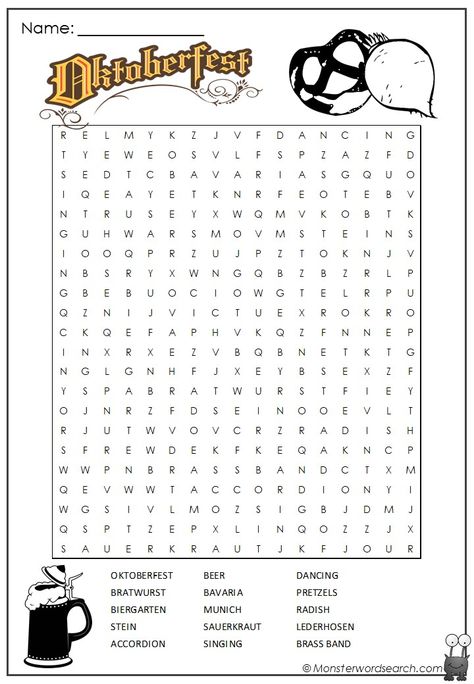 Oktoberfest Word Search Oktoberfest Coloring Pages, Oktoberfest Party Games, Oktoberfest Games, Octoberfest Party, Free Word Search Puzzles, Oktoberfest Decorations, Fall Science, Free Printable Word Searches, September Activities