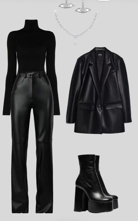 Mafia Inspired Outfits Woman, Woman Mafia Outfit, How To Style All Black Outfit, Mafia Princess Outfit, Mafia Woman Outfits, Black Old Money Outfits, Mafia Lady Outfit, Mafia Queen Outfit, Badass Outfits For Women