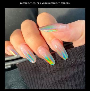 Mermaid Mirror, Reflection Of Light, Chrome Nail Powder, Chrome Nails Designs, Chrome Nail, Extension Designs, Glow Nails, Nail Powder, Hot Nails