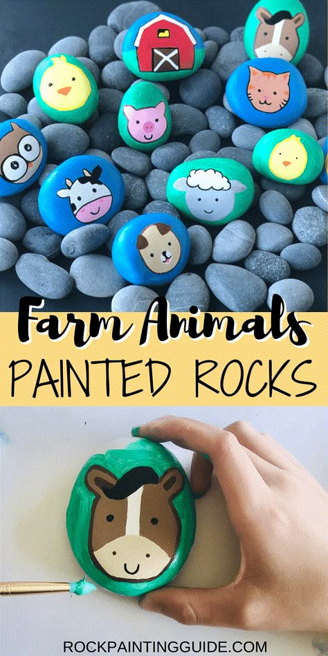 Try these easy farm animals for kids rock crafts and fun activities to keep your kids happy and busy. Easy rock painting for kids to learn about animals and fun learning activities too! Easy Farm Animals, Rock Painting For Kids, Animal Painted Rocks, Farm Animals For Kids, Easy Rock Painting, Homeschool Crafts, Painted Rocks Kids, Rainbow Painting, Painting Activities