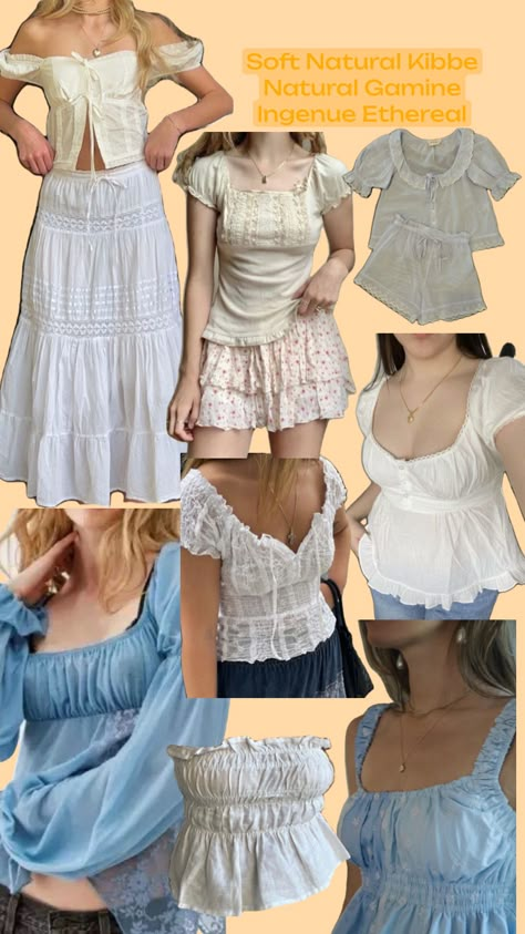 #softnatural #naturalgamineingenueethereal #natural #gamine #ingenue #ethereal #kibbe #kitchener #styleessence #essence Natural Ingenue Style Outfit, Dark Ingenue Essence, Romantic Natural Essence Style, Ingenue Archetype Outfits, Ethereal Ingenue Essence, Casual Ethereal Essence, Natural Ingenue Essence, Soft Natural Kibbe Outfit Ideas, Natural Essence Outfits