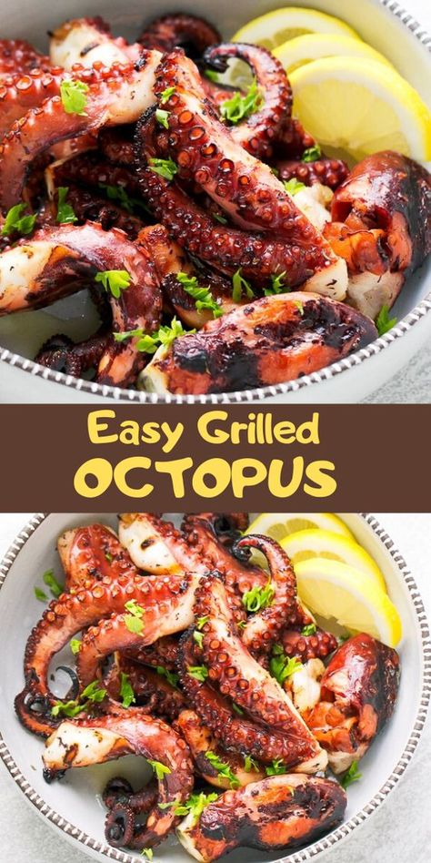 Grilled Octopus Recipe, Octopus Recipe, Octopus Salad, Octopus Recipes, Squid Recipes, Seafood Entrees, Grilled Octopus, Best Seafood Recipes, Fish Dinner