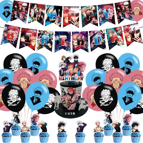 PRICES MAY VARY. 【Jujutsu Kaisen Party Package】:Jujutsu Kaisen party supplies including1Pc Happy Birthday banner,18Pcs latex balloons (3 types, 6 each) 12Pcs cupcakes and 1 big cake topper. 【Jujutsu Kaisen Party Favors】This party favor set can be a gift for birthday and Party Favors, it is also a good gift for fans who like Jujutsu Kaisen I believe they will be very happy and excited when they receive this gift. 【BEST GIFT FOR YOUR KID】This Jujutsu Kaisen Birthday Party supplies will make everyo Anime Theme Birthday Party, Jujutsu Kaisen Party Ideas, Jujutsu Kaisen Birthday Party Ideas, Anime Birthday Party Ideas, Anime Themed Birthday Party, Jjk Birthday, Jujutsu Kaisen Birthday, Anime Birthday Party, Anime Characters Birthdays