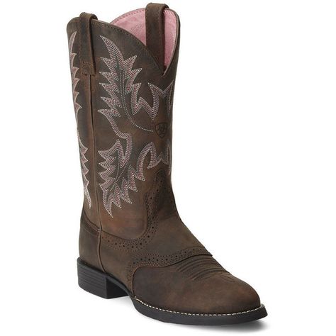 Ariat Heritage Stockman Women's Brown Boot ($150) ❤ liked on Polyvore featuring shoes, boots, brown, lightweight shoes, pattern boots, brown boots, full grain leather boots and western boots Western Boots Street Style, Ariat Womens Boots, Ariat Cowgirl Boots, Western Boots Outfit, Ariat Boots, Roper Boots, Western Boots Women, Western Boot, Womens Mid Calf Boots