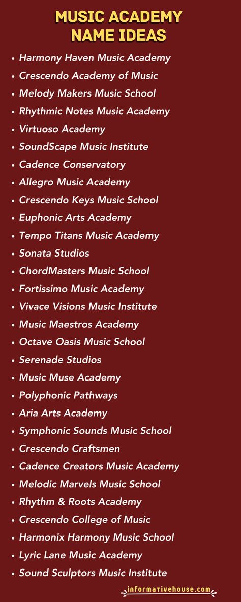 Find Your Musical Muse: 499+ Inspiring Music Academy Names Ideas! Academy Names Ideas, Oasis Music, Harmony Music, Music Institute, Unique Business Names, School Academy, Music Academy, Academy Logo, Writing Inspiration Tips