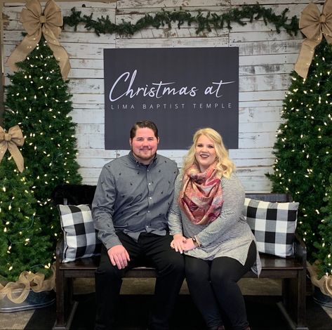 Holiday Party Photo Booth Backdrop Ideas, Christmas Church Stage Backdrop, Christmas Wood Backdrop Ideas, Walk Through Christmas Display, Church Stage Christmas Decorations, Sanctuary Decor Church Ideas, Christmas Church Photo Booth, Christmas Church Photo Backdrop, Christmas Church Backdrop