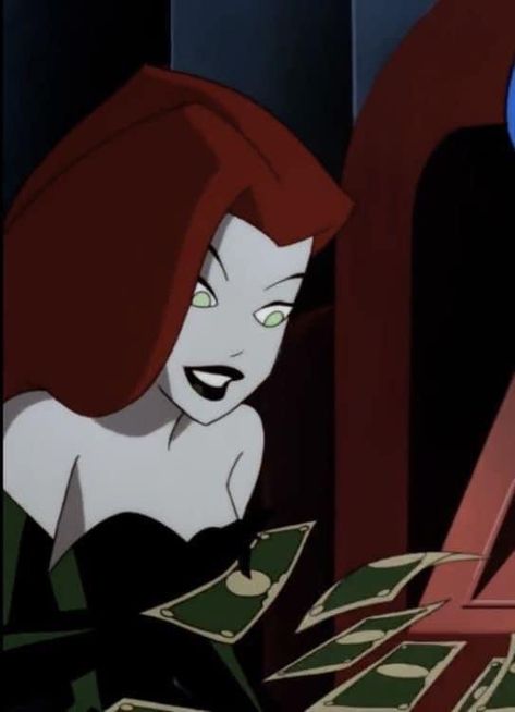 Red Hair Villain, Poison Ivy Aesthetic Cartoon, Poison Ivy Aesthetic, Poison Ivy Cartoon, Ivy Aesthetic, Pamela Isley, Aesthetic Cartoon, Burgundy Hair, Poison Ivy