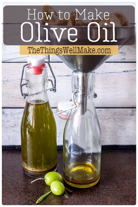 Naturally extracted from olives, olive oil is one of the healthiest oils you can use. Learn how to make your own olive oil at home without any specialized equipment. #oliveoil #thethingswellmake #miy #fromscratch #oliverecipes Backyard Homesteading, Olive Paste, Flavored Olive Oil, Olive Oil Recipes, Olive Press, Olive Recipes, Homemade Oil, Diy Cooking, How To Make Oil