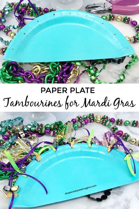 Paper Plate Tambourine Craft, Mardi Gras Projects For Kids, Easy Mardi Gras Crafts For Kids, Mardi Gras Art Projects For Kids, Mardi Gras Crafts For Kids, Mardi Gras Classroom, Mardi Gras Activities, Mardi Gras Kid, Mardi Gras Diy