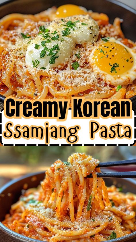 Creamy Korean Ssamjang (쌈장) Pasta Creamy Korean Noodles, Unique Supper Recipes, Ssamjang Noodles, Ssamjang Recipe Food, Traditional Dinner Recipes, Food Dishes For Dinner, Korean Easy Recipes, Korean Ssamjang, Ssamjang Recipe