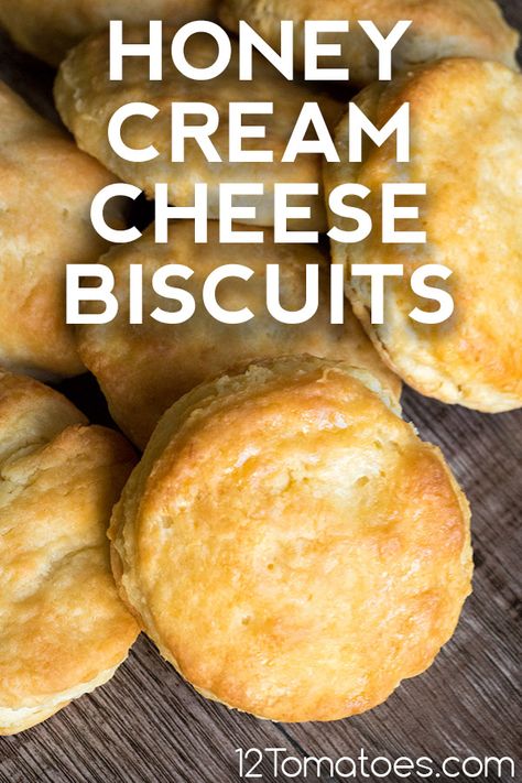 Honey Cream Cheese Biscuits 12 Tomatoes, Honey Cream Cheese Biscuits, Cream Cheese Biscuits Recipe, Cream Cheese Savory Recipes, Honey Biscuit, Company Breakfast, Honey Cream Cheese, Cream Cheese Biscuits, Honey Cream